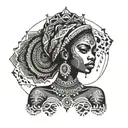 Beautifull African Woman Dancing Eyes Looking Forward  minimalism design tribal style stars around her head fortex symph tattoo design idea
