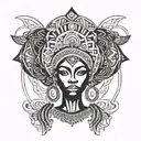 Beautifull African Woman Dancing Eyes Looking Forward  minimalism design tribal style stars around her head fortex symph tattoo design idea