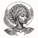 Beautifull African Woman Dancing Eyes Looking Forward  minimalism design tribal style stars around her head fortex symph tattoo design idea
