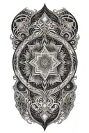 fractal circle, géométric liquid effects around and diamond bright in the middle  tattoo design idea