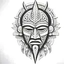 african mask ceremonial Mayan weapon representing knowlage tattoo design idea