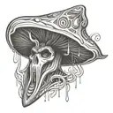 shaman funghi with fluid vector draw and around geométricand symetrical aura using minimal and ornemental style design tattoo design idea