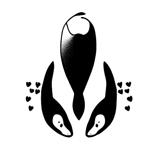 orca whale with hearts inside tattoo design idea