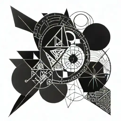 geometry, moon, black and white, chakras intertwined with elements tattoo design idea