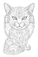 moon, geometry, chakras, cat wearing headphones tattoo design idea