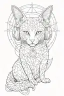 moon, geometry, chakras, cat wearing headphones tattoo design idea