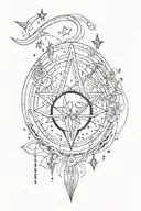 celestial witchy vibes, small heart at top of tattoo, abstract presentation, linework tattoo design idea