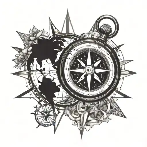 compass, earth globe tattoo design idea