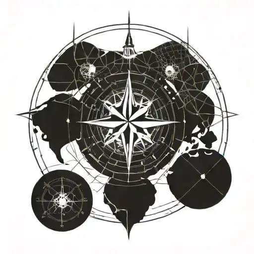 compass, earth globe tattoo design idea