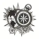 compass, earth globe tattoo design idea