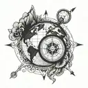 compass, earth globe tattoo design idea