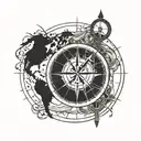 compass, earth globe tattoo design idea