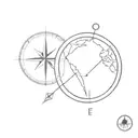 compass, earth globe tattoo design idea