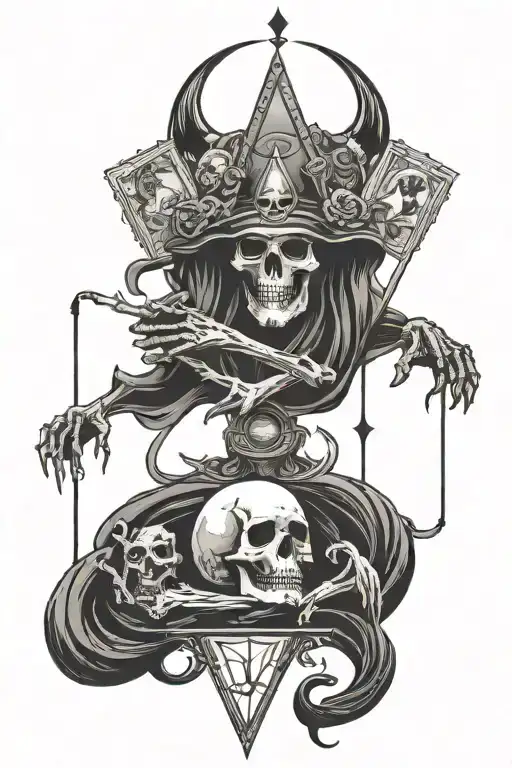 death and devil tarot cards tattoo design idea