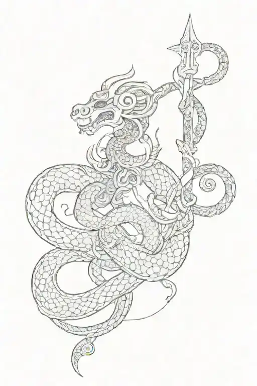 Hindu trishul with naga snake wrapped tattoo design idea