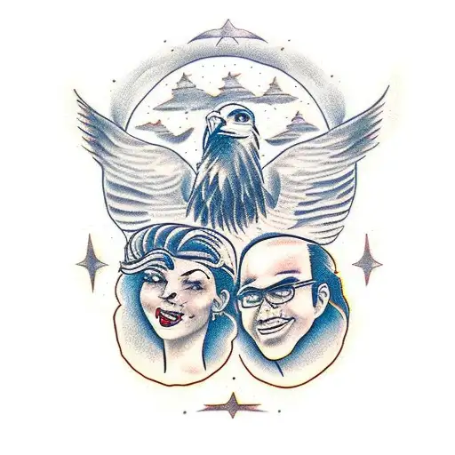 Couple of man and woman inlove, man is engineer woman biologist, has to have an eagle and a wolf tattoo design idea