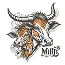 shoulder tattoo with name milli and baby cow  with paint  brush  tattoo design idea