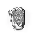 A blackwork tattoo of a brass knuckle with intricate patterns and the word 'Resilience' written across the knuckles tattoo design idea