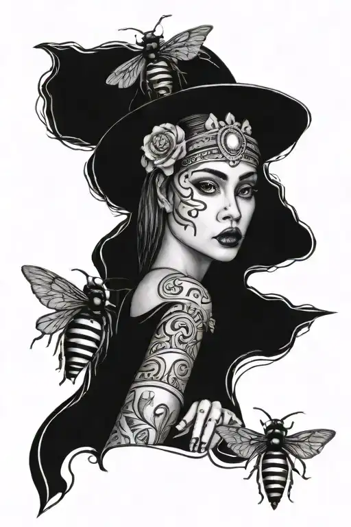 fatima and the egypten queen bee dressed tattoo design idea