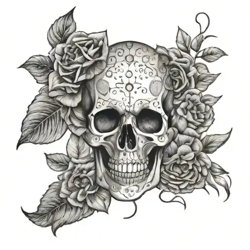 Combine photo elements with skulls in a dotwork style tattoo tattoo design idea