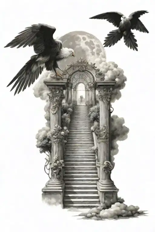 Heaven gates and stairs tattoo design idea