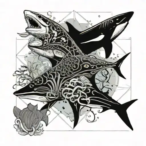 Ocean with various wildlife including a shark, eagle ray, manta ray, octupus, whale and jellyfish tattoo design idea
