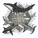 Ocean with various wildlife including a shark, eagle ray, manta ray, octupus, whale and jellyfish tattoo design idea