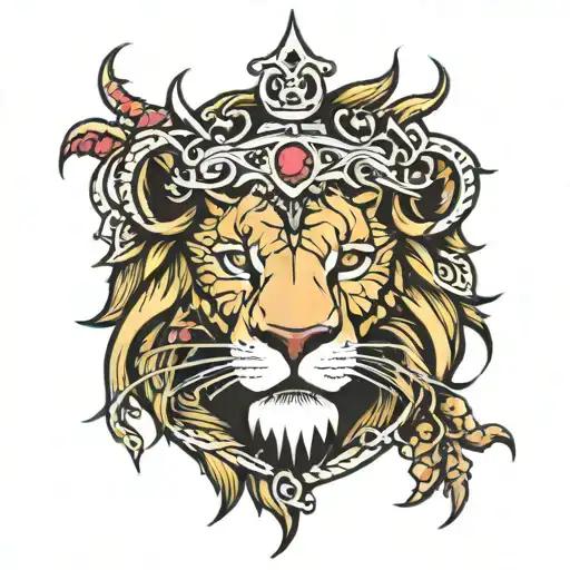lion crown of thorns tattoo design idea