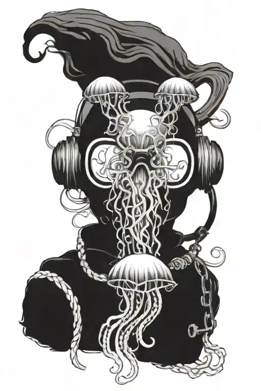 jelly fish and diving mask tattoo design idea