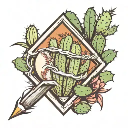 cactus into a baseball diamond tattoo design idea