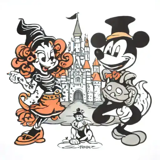 Charlie and disney castle tattoo design idea