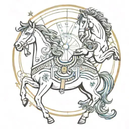 Gemini Zodiac with Horse year animal Sun and mercury tattoo design idea