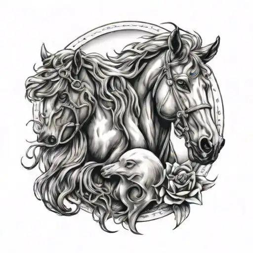 Gemini Zodiac with Horse year animal Sun and mercury tattoo design idea