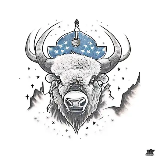 Bison looking at stormy mountain tattoo design idea