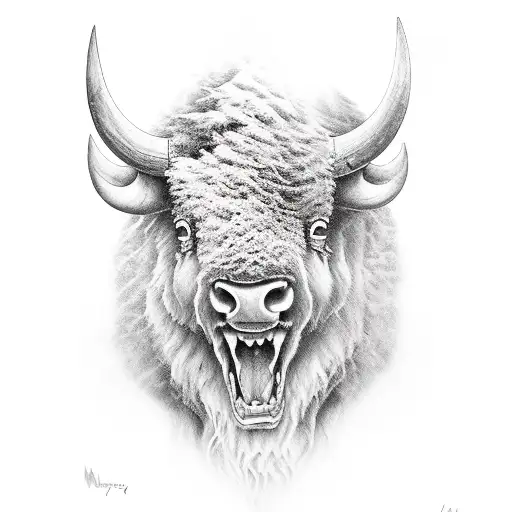 Bison looking at stormy mountain tattoo design idea