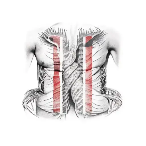 torn skin showing ribs with a canadian flag intertwined with the ribs tattoo design idea