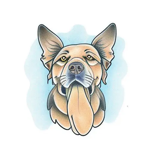 Tattoo of a older brown labrador retriever with the name Charlie above the dog tattoo design idea