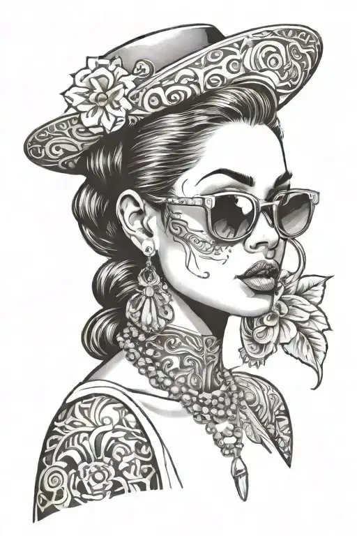 Women chicano gangster portrait  tattoo design idea