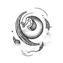 crescent moon, waves, elephant with her child  tattoo design idea