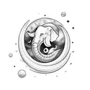crescent moon, waves, elephant with her child  tattoo design idea