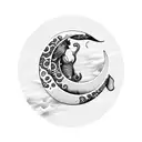 crescent moon, waves, elephant with her child  tattoo design idea