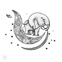 crescent moon, waves, elephant with her child  tattoo design idea
