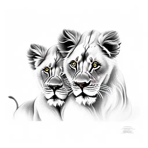 lion with cub jn front tattoo design idea