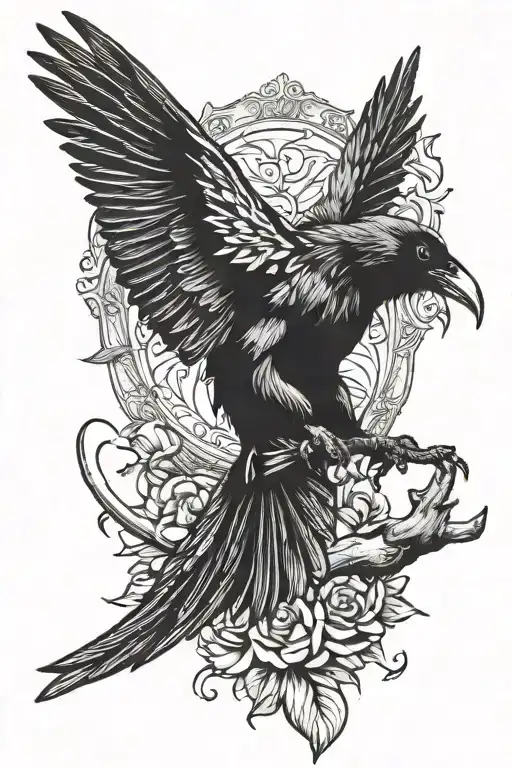 raven with playboy bunny  tattoo design idea