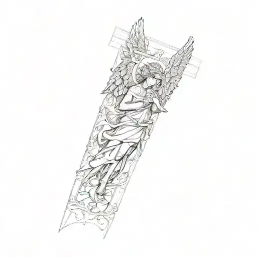 a tattoo of an angel and a cross tattoo design idea