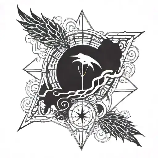 A tattoo design combining elements from The Way of Kings and Mistborn series by Brandon Sanderson, incorporating symbols and characters from both worlds tattoo design idea