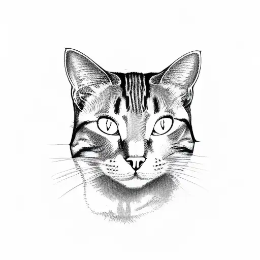 cat lying with a human skull tattoo design idea