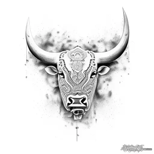 unique,black and white angry bull,strange, masterpiece tattoo design idea