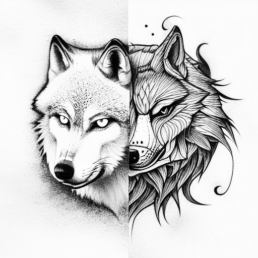 Moon and wolf tattoo design idea