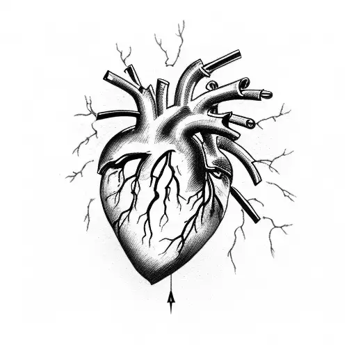 Dotwork "Anatomical Heart With Lightning Bolts" Tattoo Idea BlackInk AI